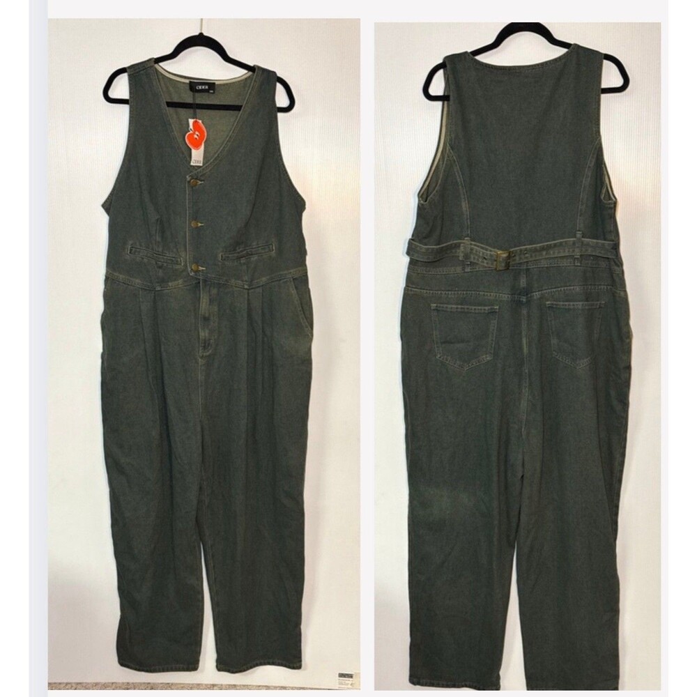 NWT‎ Cider Jumpsuit Sz 2X  V Neck Denim Belted Straight Leg Vest Style Overalls